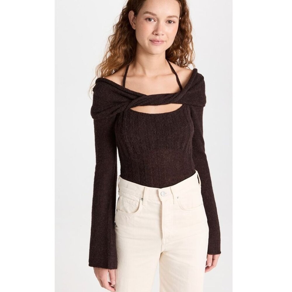 Jonathan Simkhai Brown Off-the-Shoulder Sweater